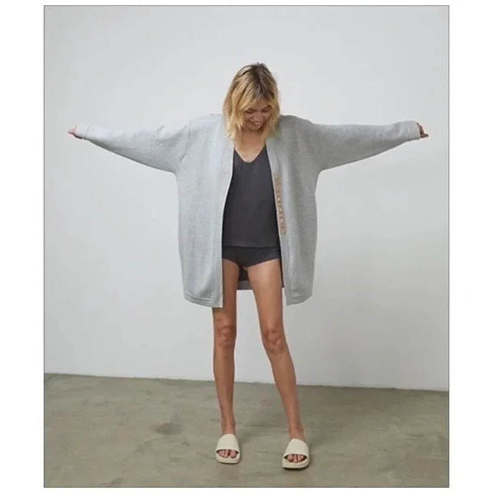 New Lunya Cozy Cotton Silk Button Front Cardigan Mellow Grey Heather. Size L/XL